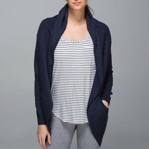 Lululemon Cabin Yogi Heather Inkwell Navy Reversible Knit Sweater Wrap Cardigan